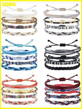 Set of 24 Adjustable Boho Beaded Anklets & Bracelets - Handmade Braided Surfer